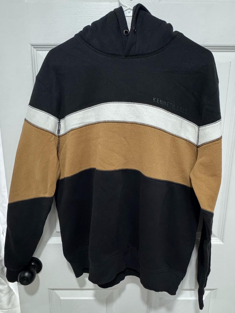Kenneth Cole Black, White & Tan Colorblock Crewneck Hoodie Sweater